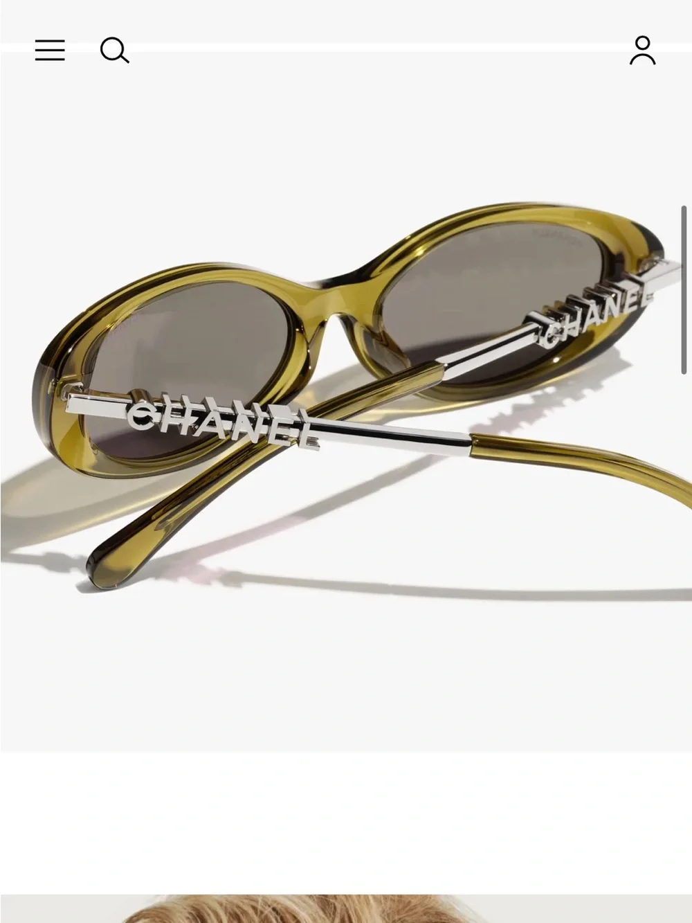 CHANEL Olive Oval Sunglasses with Gray Lenses